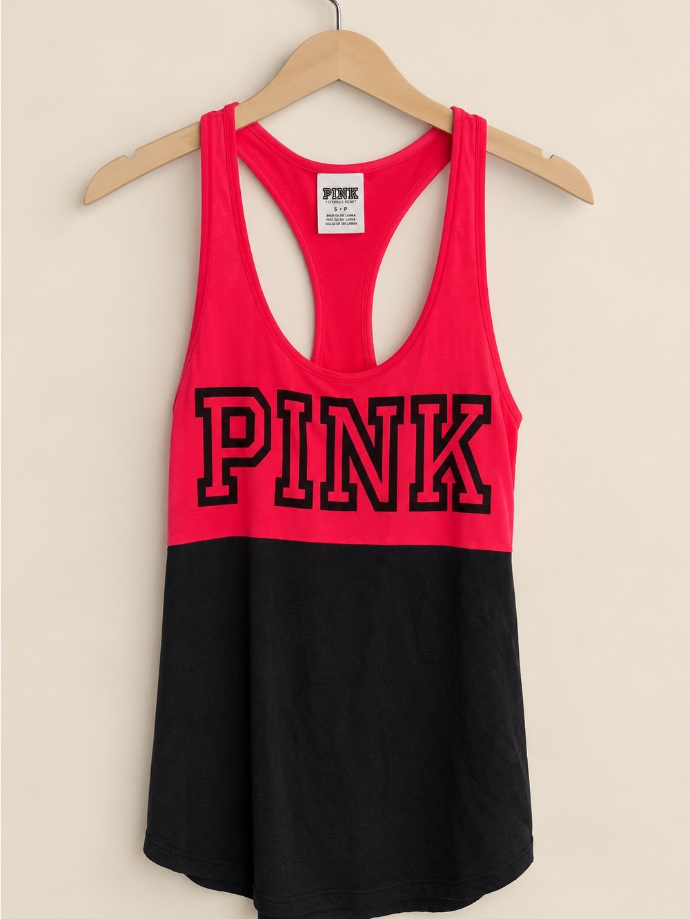 PINK Victoria's Secret Hot Pink and Black Racerback Tank
